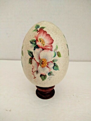 Unique ceramic egg with wood stand 3.75 