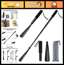 Adjustable Long Handle Shoe Horn - 15"-37" Telescopic Metal, Portable for Senior