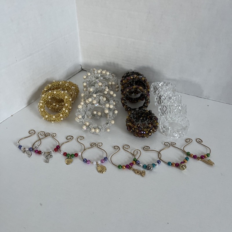 VTG Napkin Rings - Pier 1 - Beaded & Acrylic & Wine Glass Charms - Lot Of 23