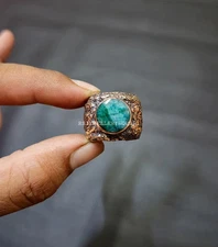 Faceted Zambian Emerald Ring Copper Wire Wrapped Ring Adjustable Ring Handmade