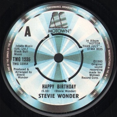 Stevie Wonder Happy Birthday 7'' vinyl UK Motown 1980 4 prong label design with