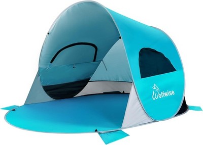 WolfWise Strandmuschel Pop Up für 3-4 Personen, UV-Schutz 50+, Blau