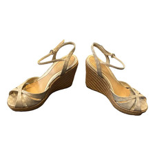 Gucci Microguccissima Mystic White Leather Wedge Sandals Size 39 w/ Box