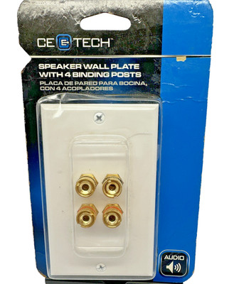 CeTech Speaker Wall Plate 4 Binding Posts White