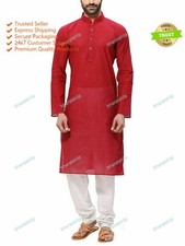 Indian Traditional Mens Wear Cotton Solid Pathani Kurta Top Tonic Kurta Mens