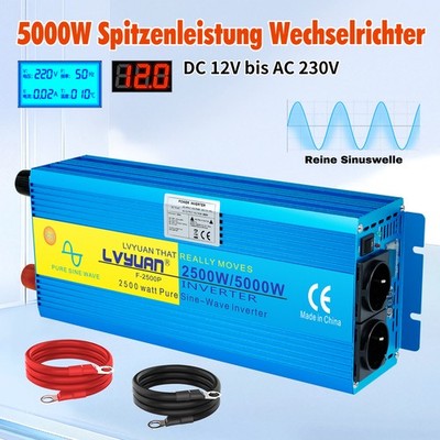 2500W 5000W 12V zu 230V Reiner Sinus Spannungswandler Wechselrichter 2AC LCD LED
