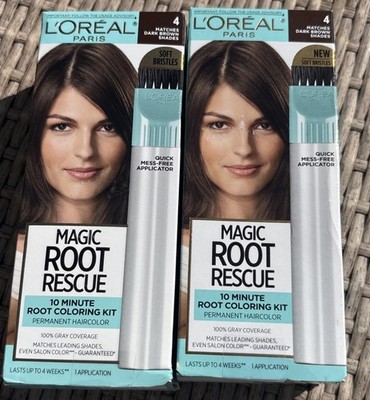 L'Oreal Magic Root Rescue Root Coloring Kit Hair Color #4 Dark Brown 2 Pack