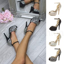 Sandali donna tacco alto diamante matrimonio sposa ballo punta aperta misura