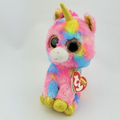 Ty Beanie Boos FANTASIA the Unicorn PINK 6'' Plush 2015 Golden Glitter Eyes