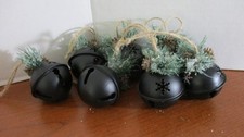 Set of 7 BLACK BELL Christmas Ornament with PINECONES  GREENERY 2" Diameter