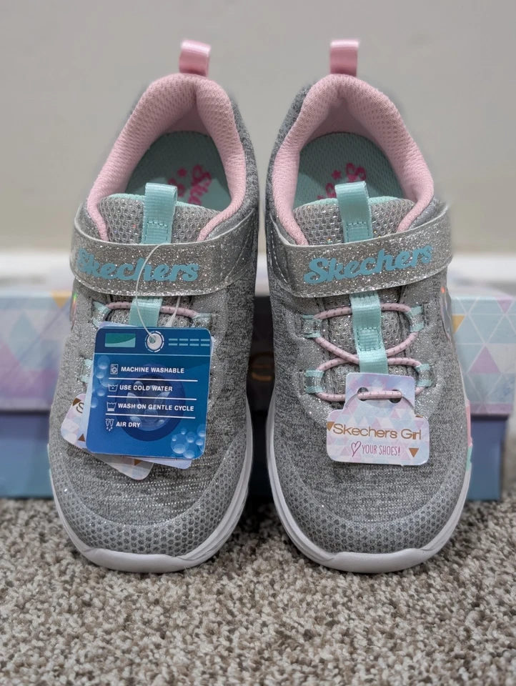Size 10 Kids Skechers Dreamy Lites Light Gray Hook & Loop Sneakers 302021N/LTGY - Image 3 of 4