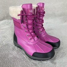 UGG Butte II Boots Girls 5 Women 6 Pink Leather Waterproof Insulated Sheepskin
