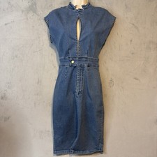 Alexia Admor Denim Midi Dress XS Blue Keyhole Mock Neck Stretch Sheath