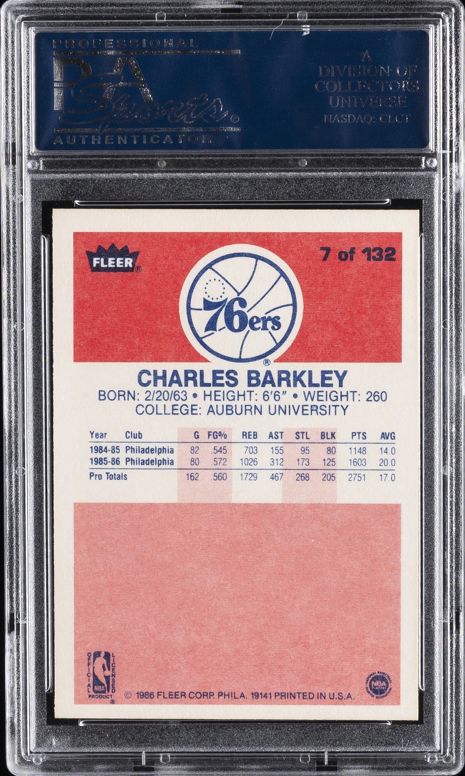 1986 FLEER #7 CHARLES BARKLEY ROOKIE RC PSA 10 view 2