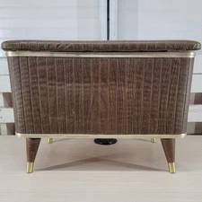 Vintage Mid Century Sewing Box on Legs Storage Chest Vinyl Woodgrain Atomic Era