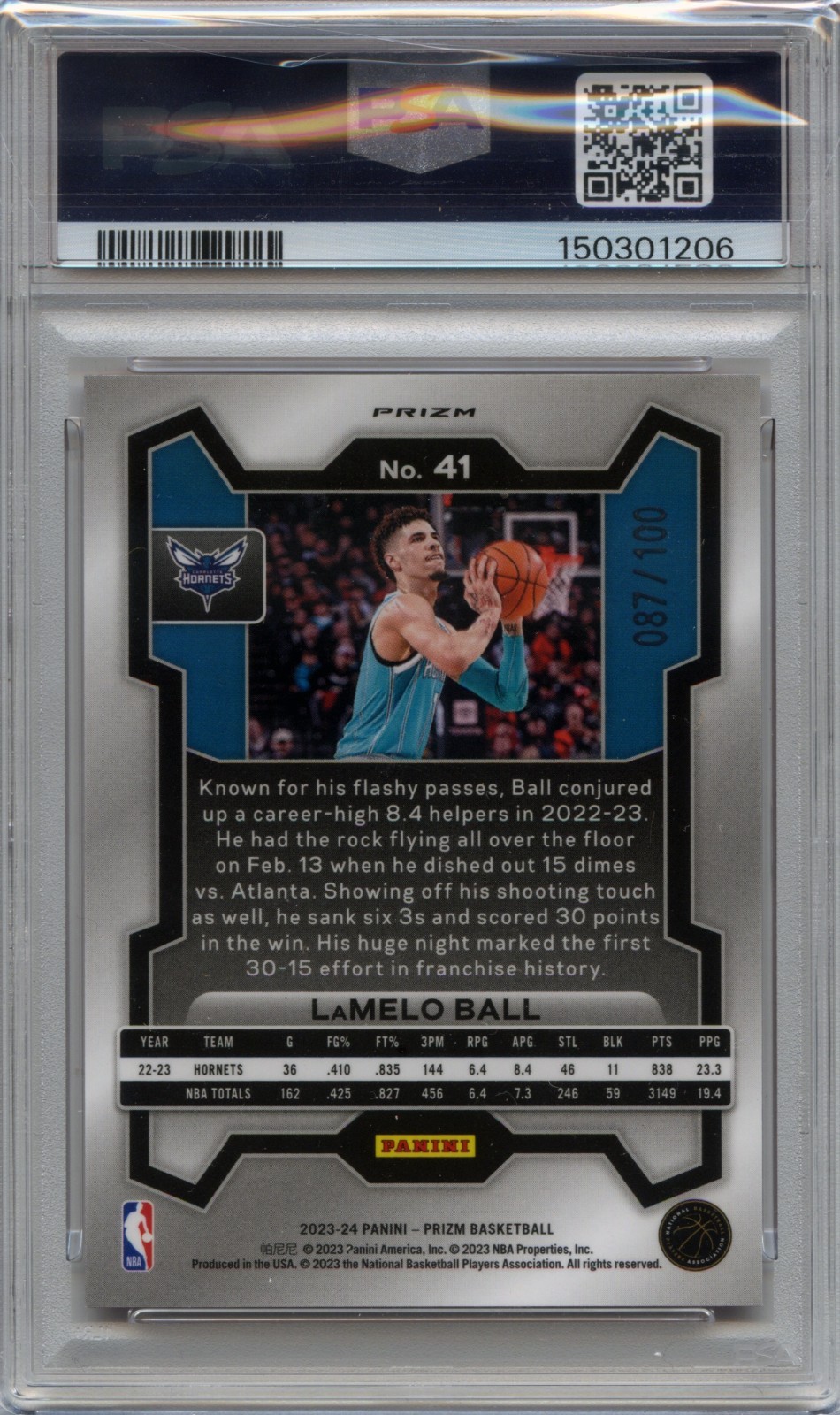 LaMelo Ball PSA 10 Panini 2023-24 Prizm Basketball #41 NBA Red Fast Break /100 view 2