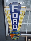 VINTAGE LARGE FORD PORCELAIN METAL SIGN 40" CAR TRUCK AUTO DEALER SALES SERVICE