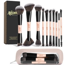 10 PCS Foundation Contour Conceal Brush Set With Bag, Makeup Brushes, Double-...