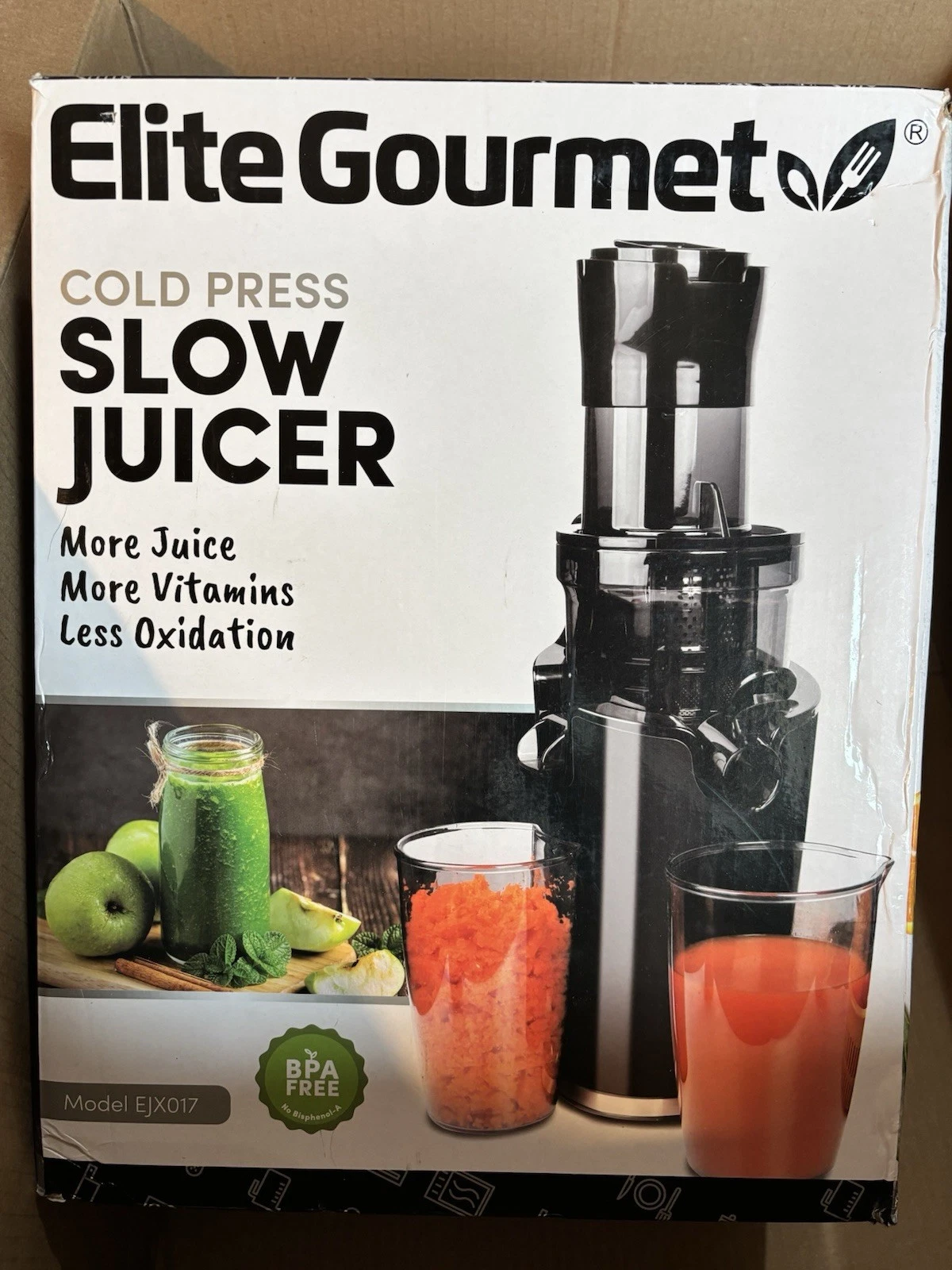 Elite Gourmet EJX017 Cold Press Slow Juicer 27 oz Black BPA Free Easy Clean