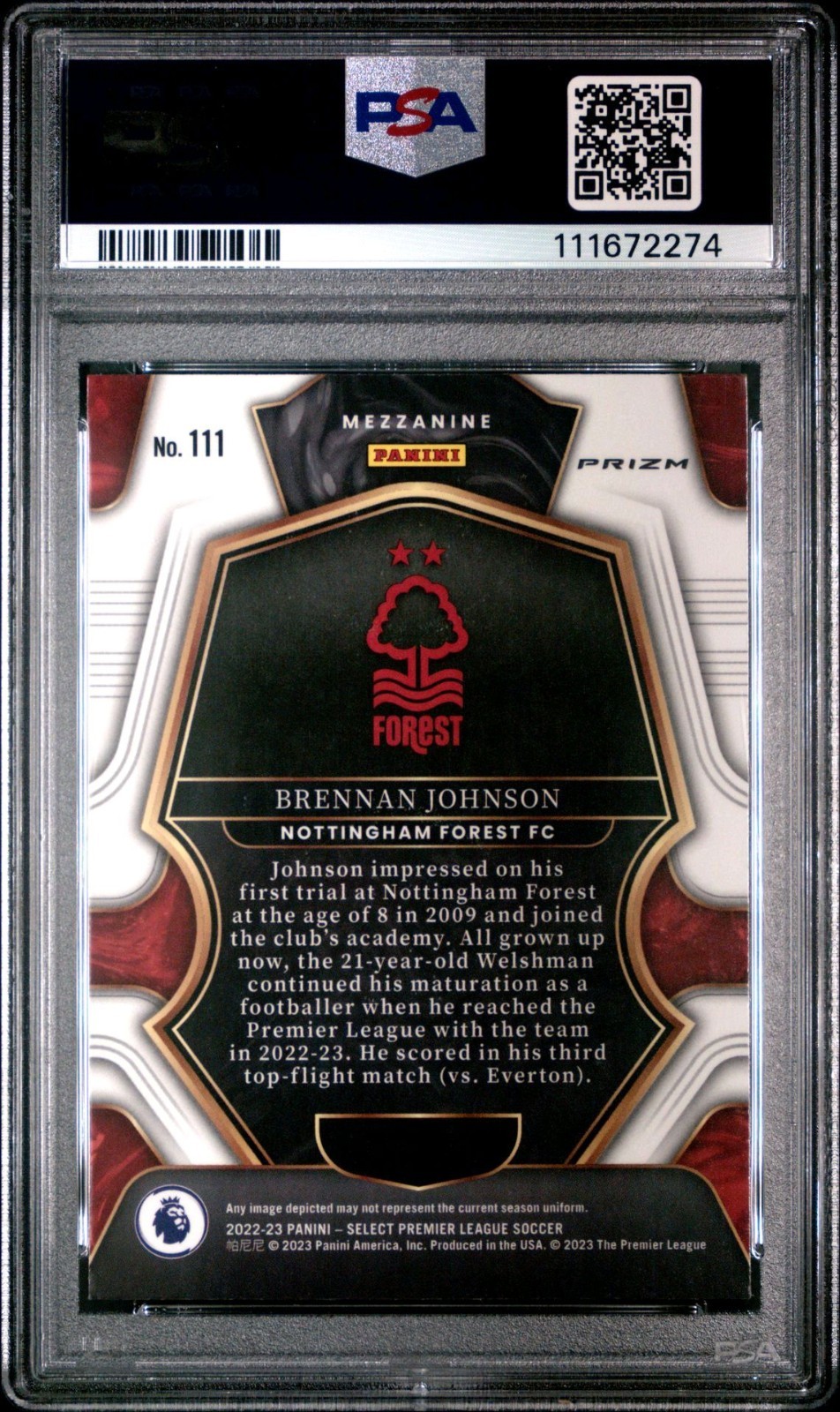 2022-23 Select PL 111 Brennan Johnson Purple Mojo Prizm ROOKIE RC SP PSA 10 💎  view 2
