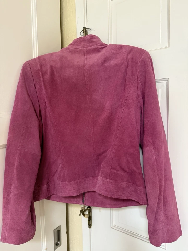 100 % Leather Pink Collared Valerie Steven’s jacket With Shoulder Pads, Sz L. Foto 2 de 2