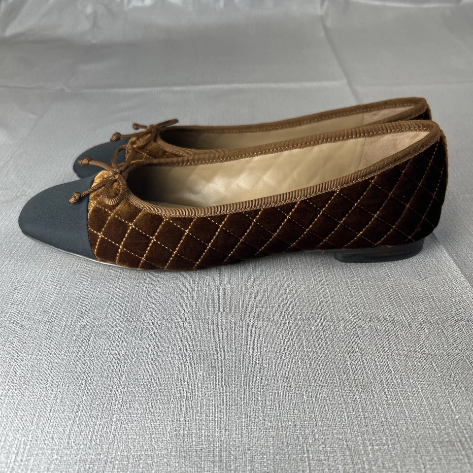 Sam Edelman Terciopelo Acolchado Ballet Pisos Marrón Negro Puntera Talla 9.5 Foto 4 de 4