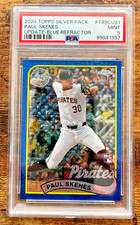 2024 Topps Chrome Silver Pack 💎 Paul Skenes RC Blue Refractor SP #/150 PSA 9