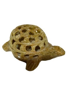 Turtle Carving Indian Soapstone Intricate Openwork Double Figurine Vtg