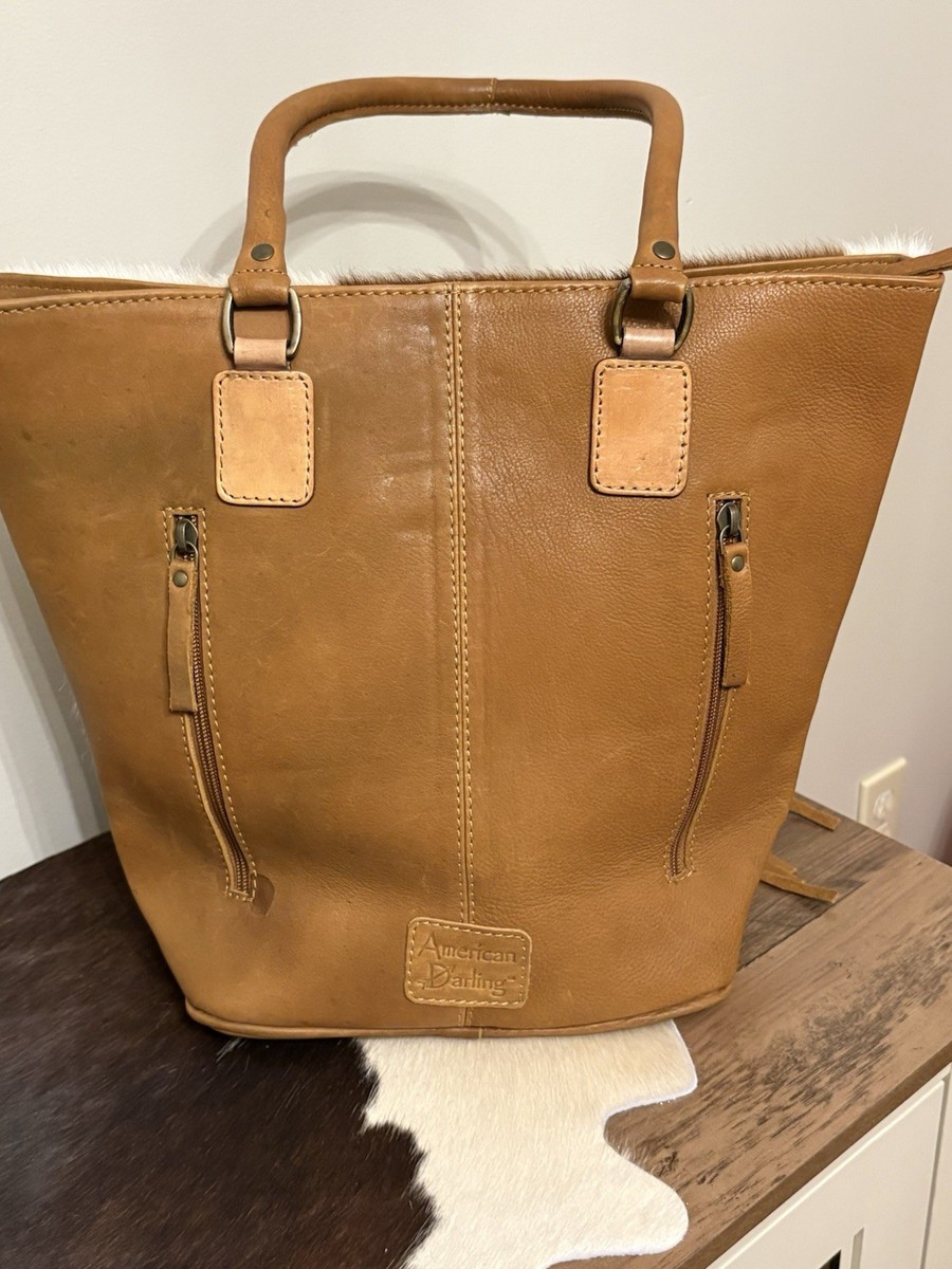 American Darling Western Tooled Fringe Tote Bag Brown/White Zip View 3