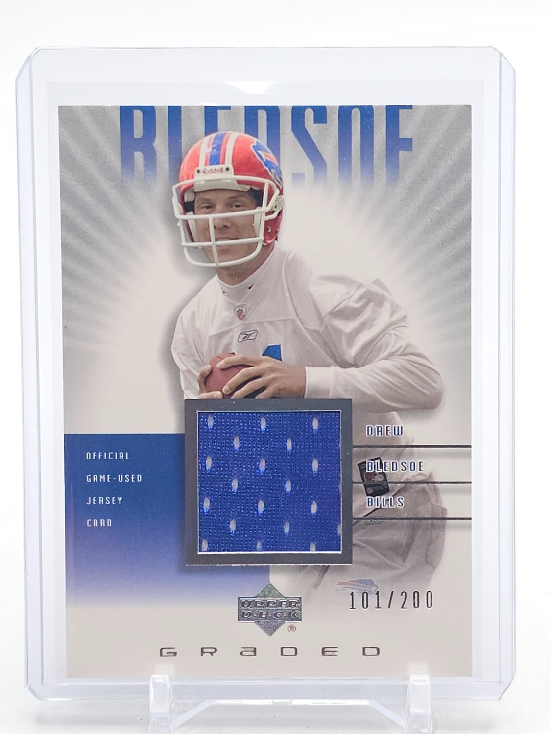 DREW BLEDSOE 2002 UD GRADED OFFICIAL GAME-USED JERSEY CARD PATCH /200 Q7712 view 1