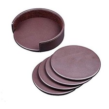Chocolate Brown Leather 4 Round Coaster Set
