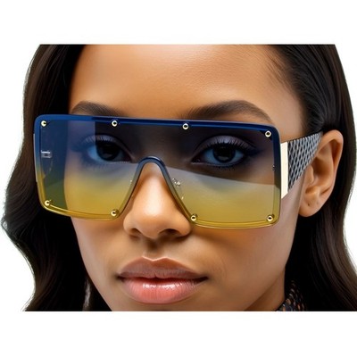 XXL Oversized Sunglasses Blue Yellow Ombre Rivets Fashion Sun Glasses Trendy New