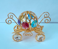 KG&C INC. Austrian Crystal Studded Pumpkin Coach Figure Ornament 24K Gold Plated