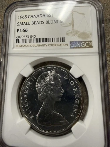 1965 CANADA SILVER 1 DOLLAR SMALL BEADS BLUNT 5 NGC PL 66 RARE GEM VARIETY