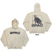 Men's Tupac Logo Black Portrait Zippered Hooded Sweatshirt Medium Sand