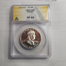 1955 Franklin Silver Half Dollar  ANACS PF66