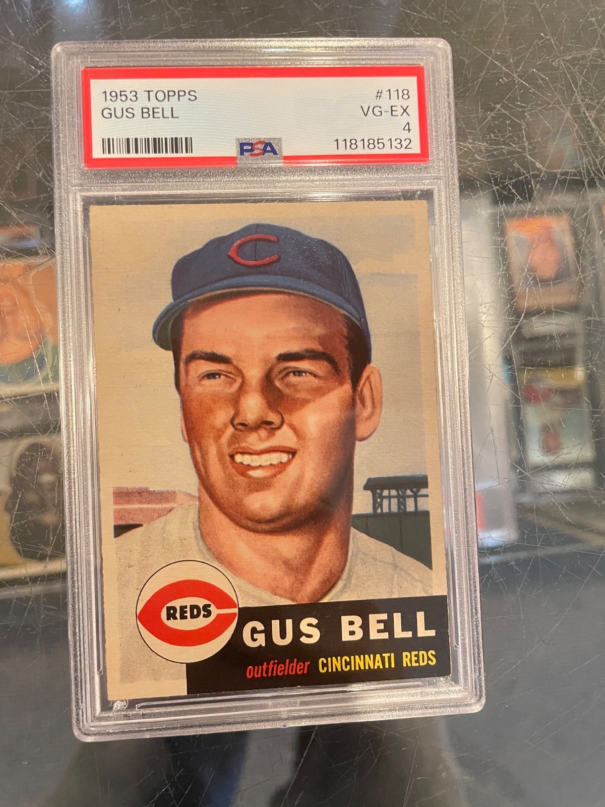 1953 TOPPS #118 GUS BELL CINCINNATI REDS BASEBALL CARD PSA 4 VG/EX