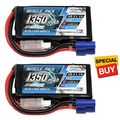NHX Muscle Pack 3S 11.1V 1350mAh 90C Lipo Battery (2) w/ EC3 Connector