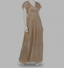 Adrianna by Adrianna Papell Women's Beige Flutter Metallic Gown Dress Size 10