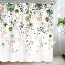Pink Floral Flower Shower Curtain 72Wx72L Inch 72"W x 72"L Pack of 1 Green