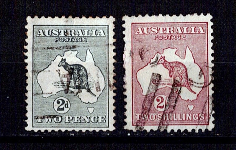 Australia 1913. 2 good CV of Kangaroo 2p, 2 shilling Fine Used