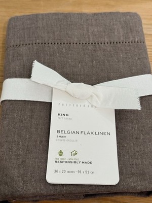 Pottery Barn BELGIAN FLAX LINEN hemstitch SHAM King Cafe Noir Brown