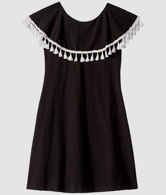 Fiveloaves TwoFish Girls Black Ruffle Collar Pull on Stretchy Dress Size 14