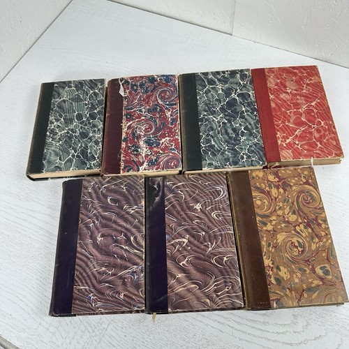 Lot Of 7 Vintage French Marbled Cover Books Bundle Leather Bound Colorful - Foto 3 di 9