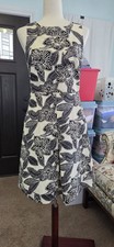 J Crew Floral Print Fit/Flare Dress Sz 2 Black Ivory No Sleeve Back Cutouts