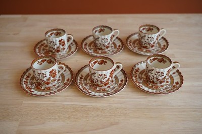 6 Sets Copeland Spode England India Tree Tea Cups & Saucers Old Mark Orange Rust