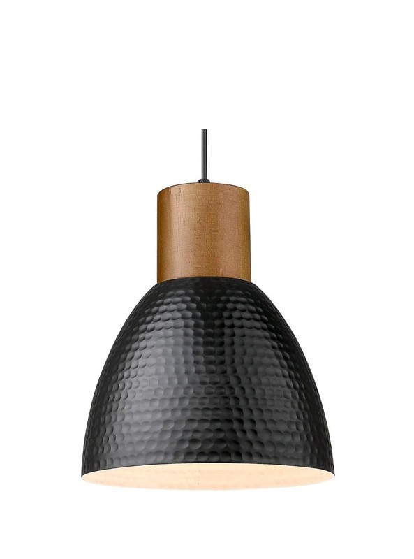 ELYONA SET OF 3 Industrial Hammered Pendant Light, Solid Wood Hanging Lamp