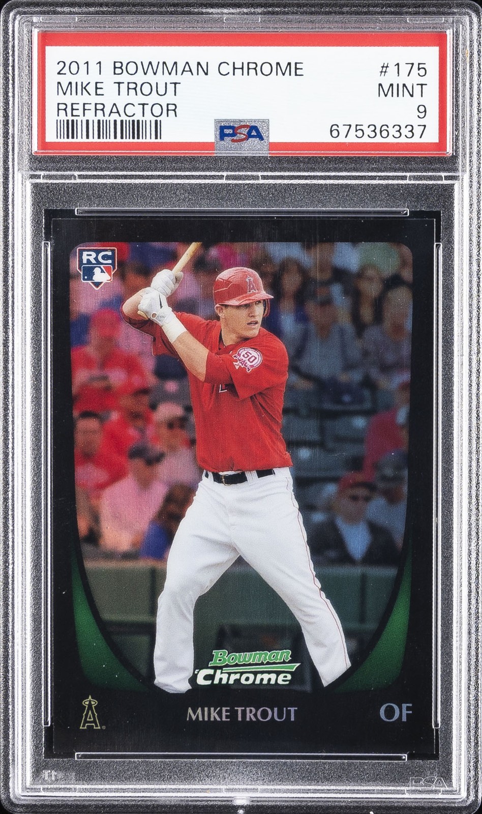 2011 BOWMAN CHROME REFRACTOR #175 MIKE TROUT ROOKIE RC PSA 9
