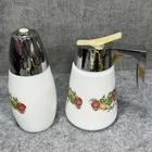 Vintage Gemco Creamer Sugar Set Milk Glass Chrome French Script Spice of Life