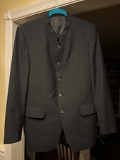 Vintage Saxony Hall 5 Button Mandarin Style Tuxedo suite pants black pin strip